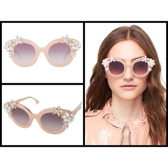 ?ALICE + OLIVIA? Madison Floral Sunglasses Blush Acetate Swarovski Crystal NWT main image 16